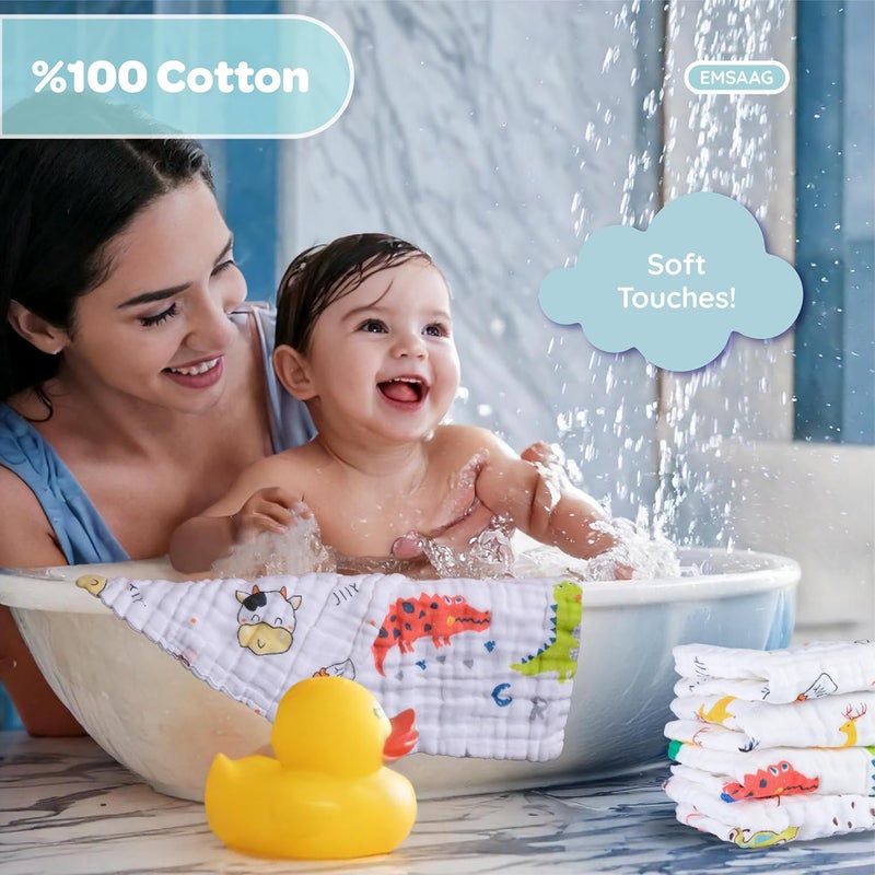 EMSAAG Muslin Baby Washcloths Pack of 7-Gift Boxed Mixed Patten, Absorbent Baby Bath and Face Towels,100% Cotton Baby Wipes Newborn,Burp Cloths,Feeding Towels for Babies and Infants,Reusable-10x10 - Image 4